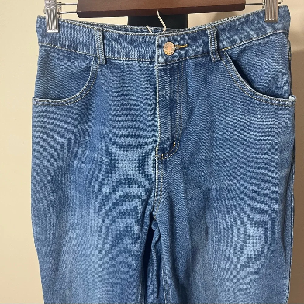 Alexander‎ Wang Women’s High Rise Wide Leg Raw Hem 4 Pocket Blue Jeans Sz M